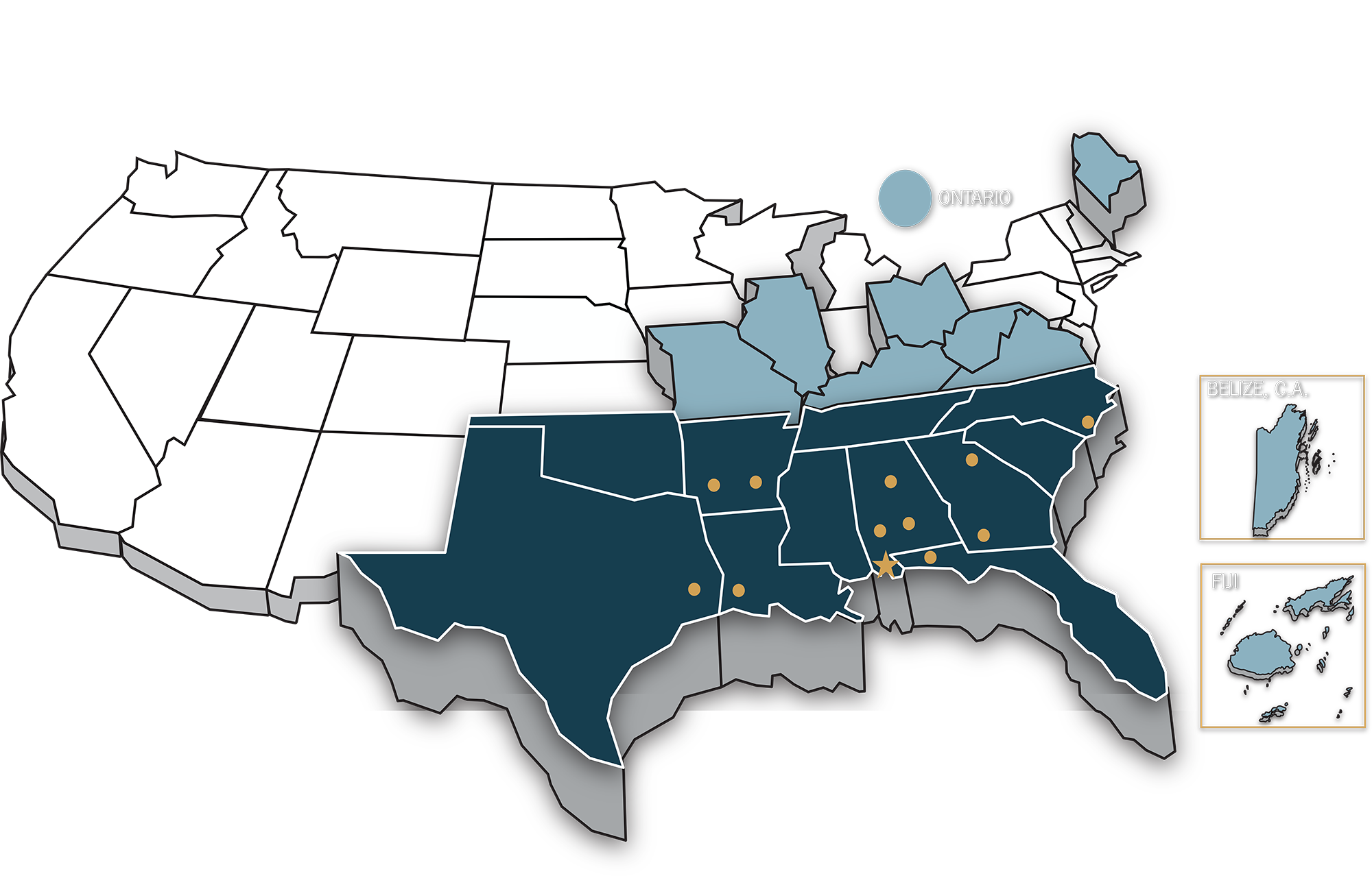 Map of locations served by Larson & McGowin LLC